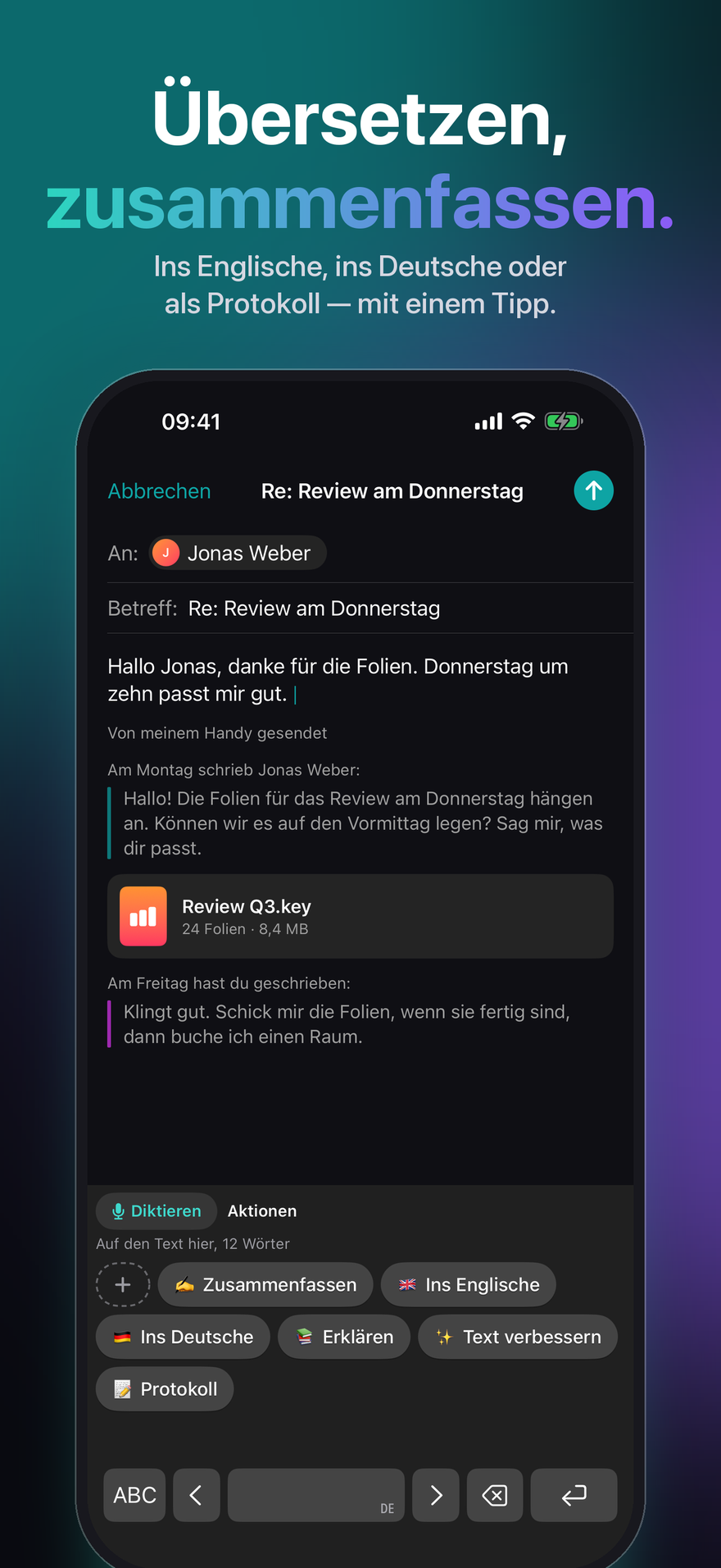Die Aktionen auf der iPhone-Tastatur