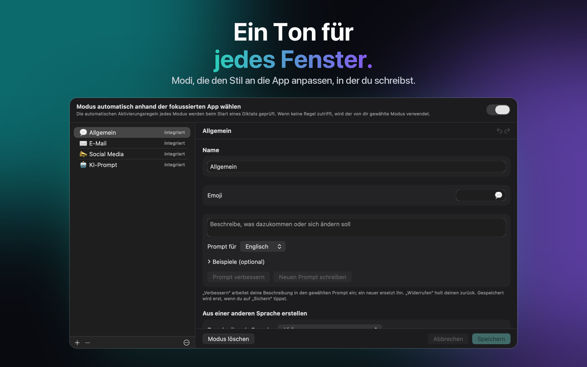 Modi in den Einstellungen auf dem Mac