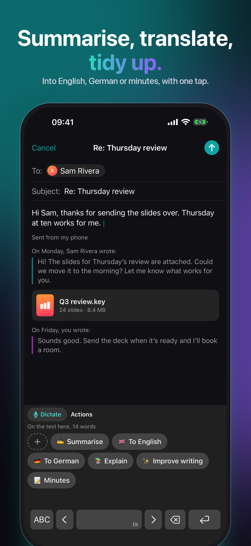 The Actions board on the iPhone keyboard