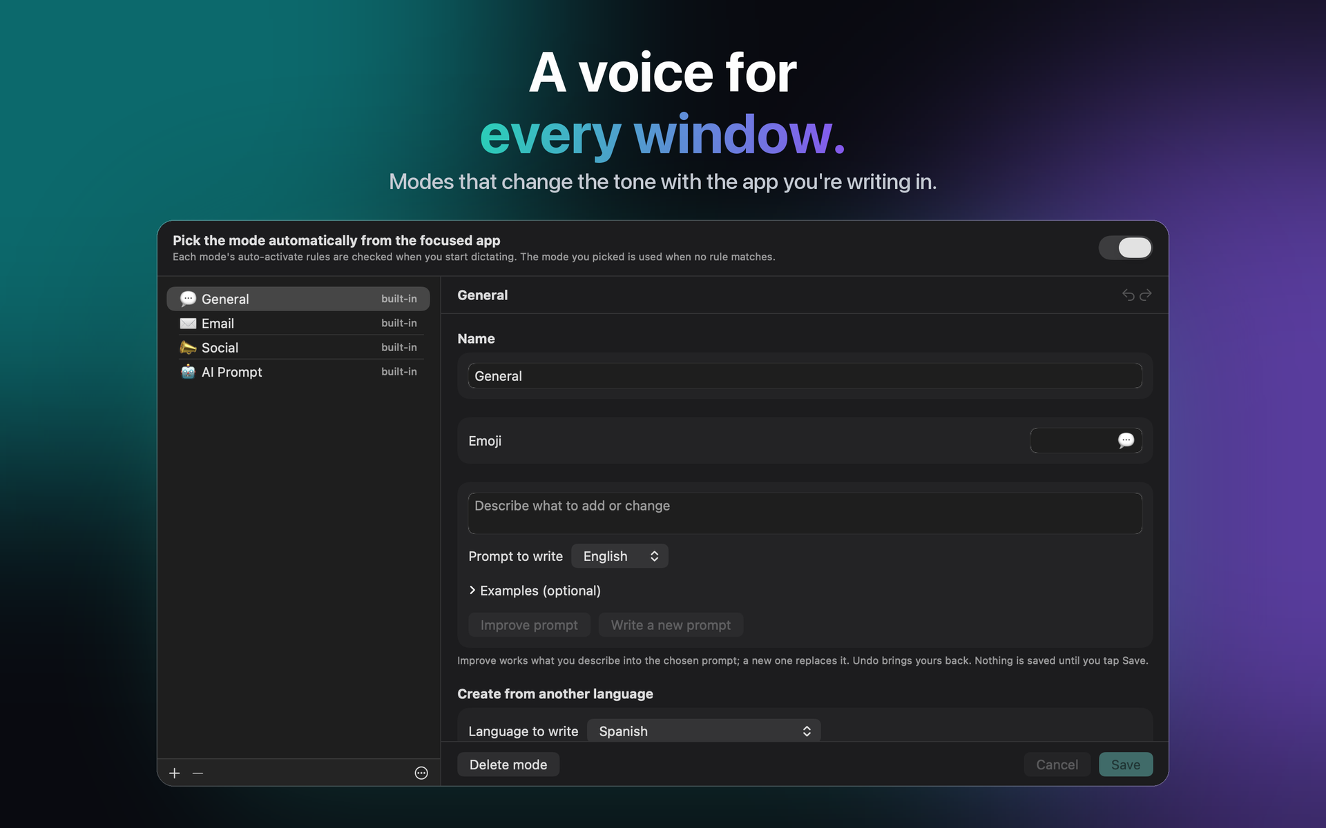 Modes in the Mac's settings
