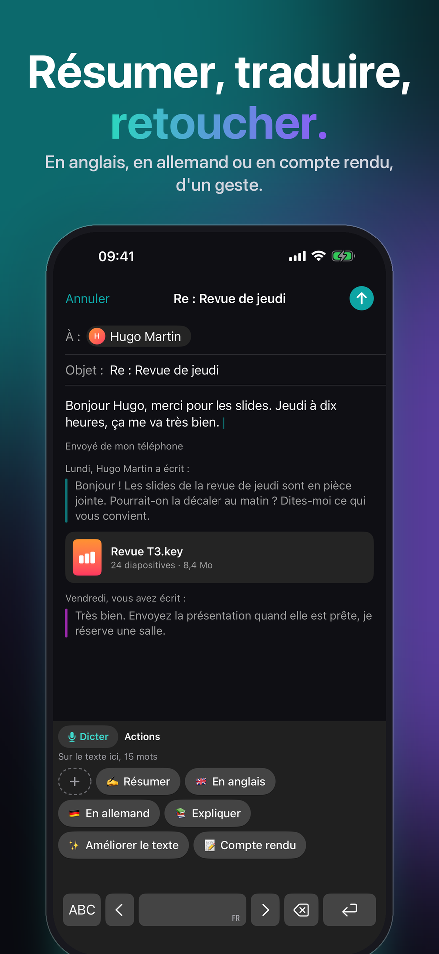 Les Actions sur le clavier de l’iPhone