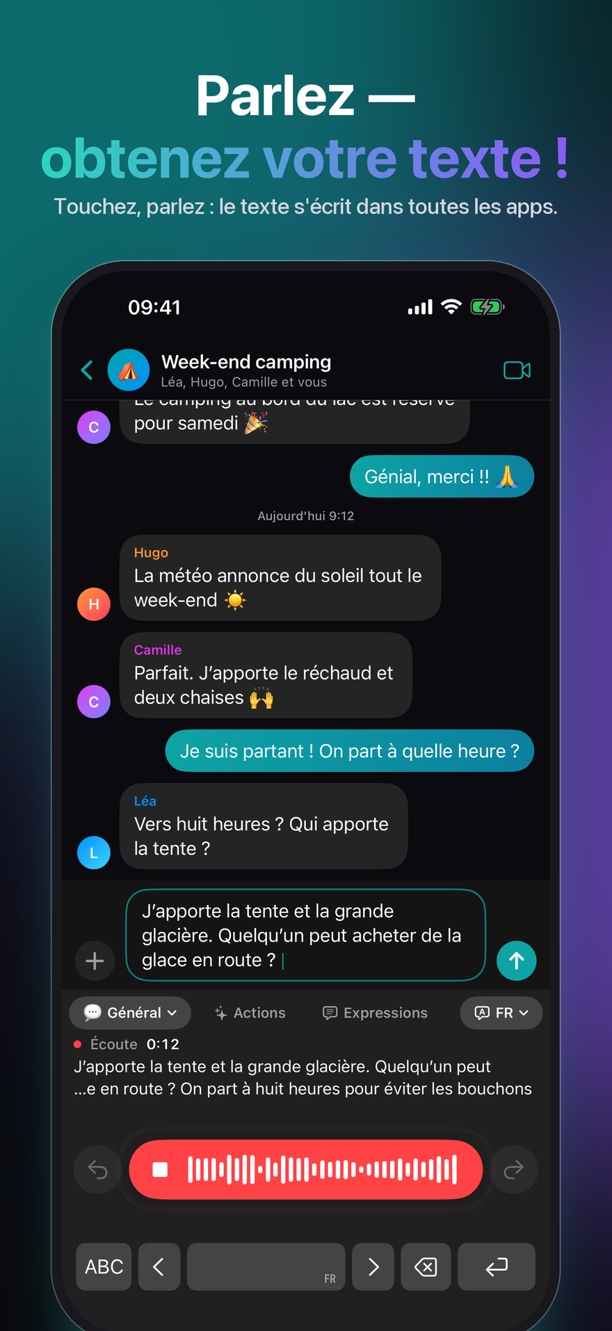 Le clavier JustTalk sur iPhone, prêt à dicter