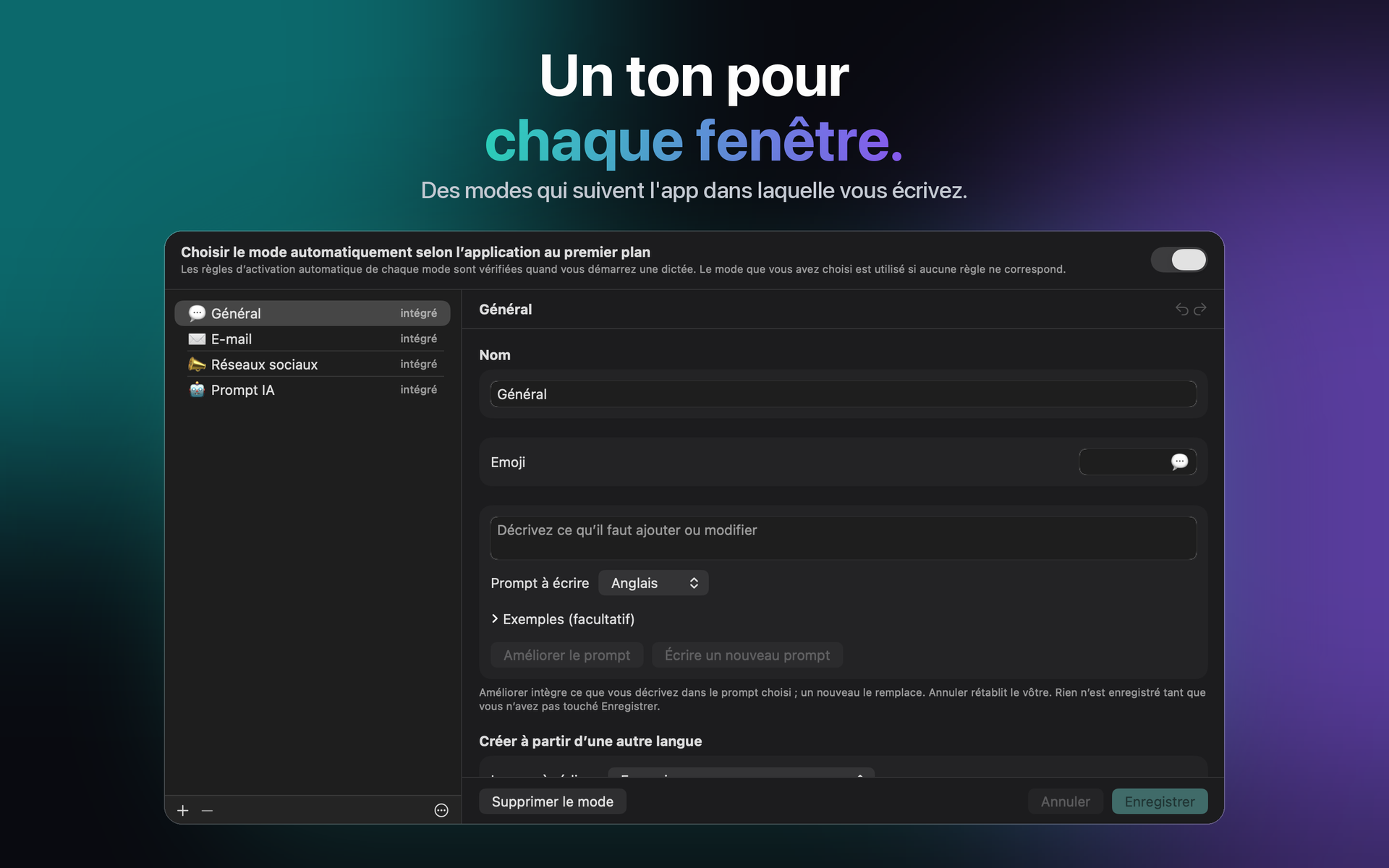 Les modes dans les réglages du Mac
