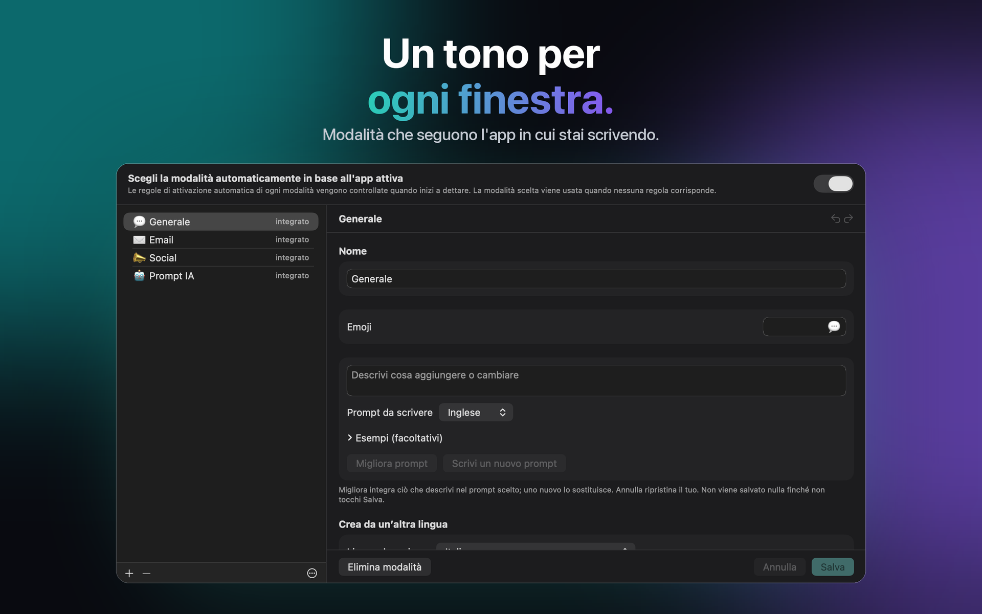 Le modalità nelle impostazioni del Mac