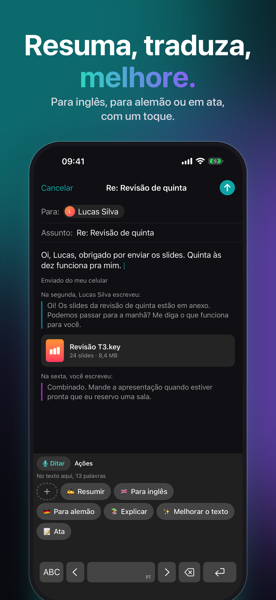 As Ações no teclado do iPhone
