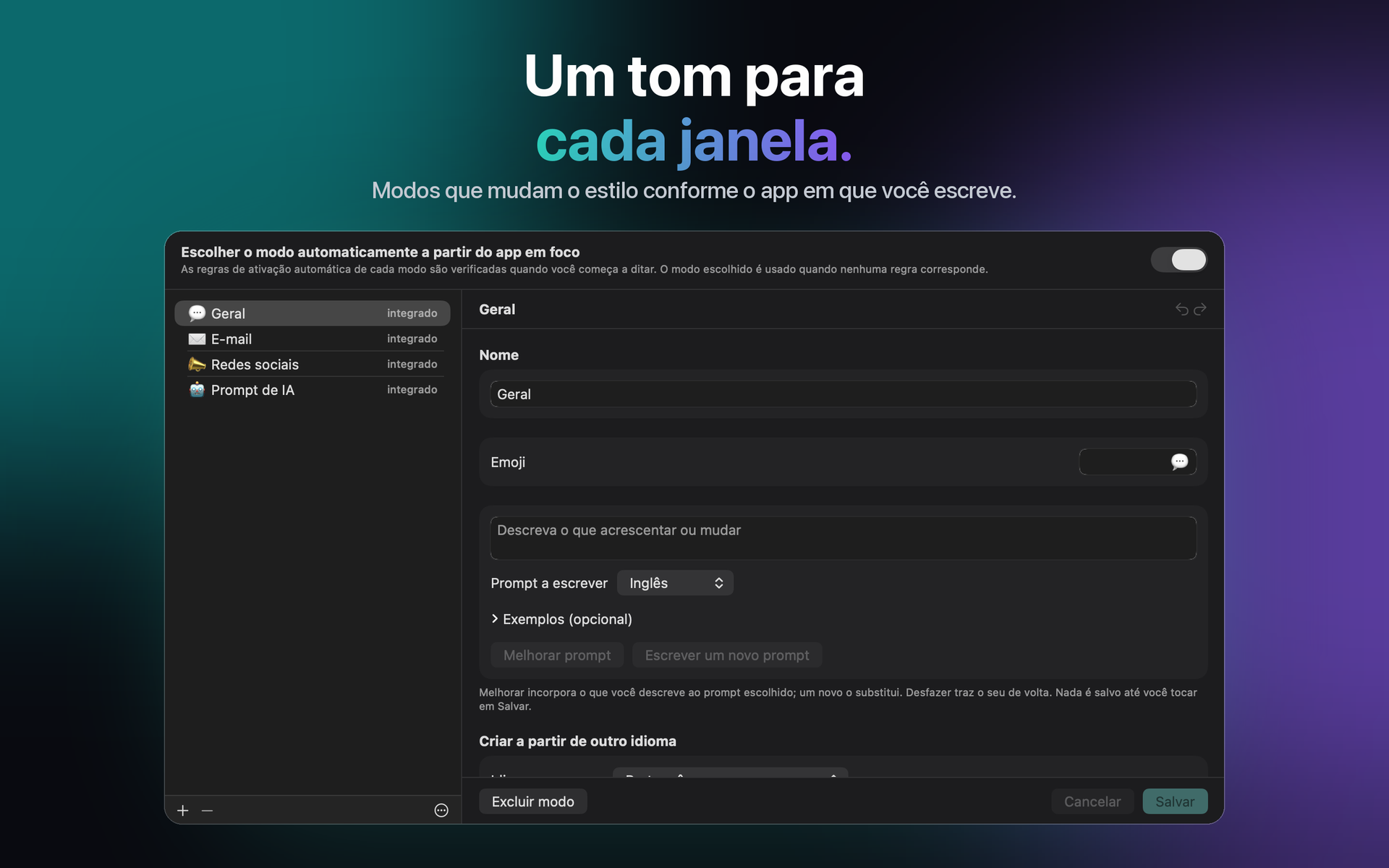 Os modos nos ajustes do Mac