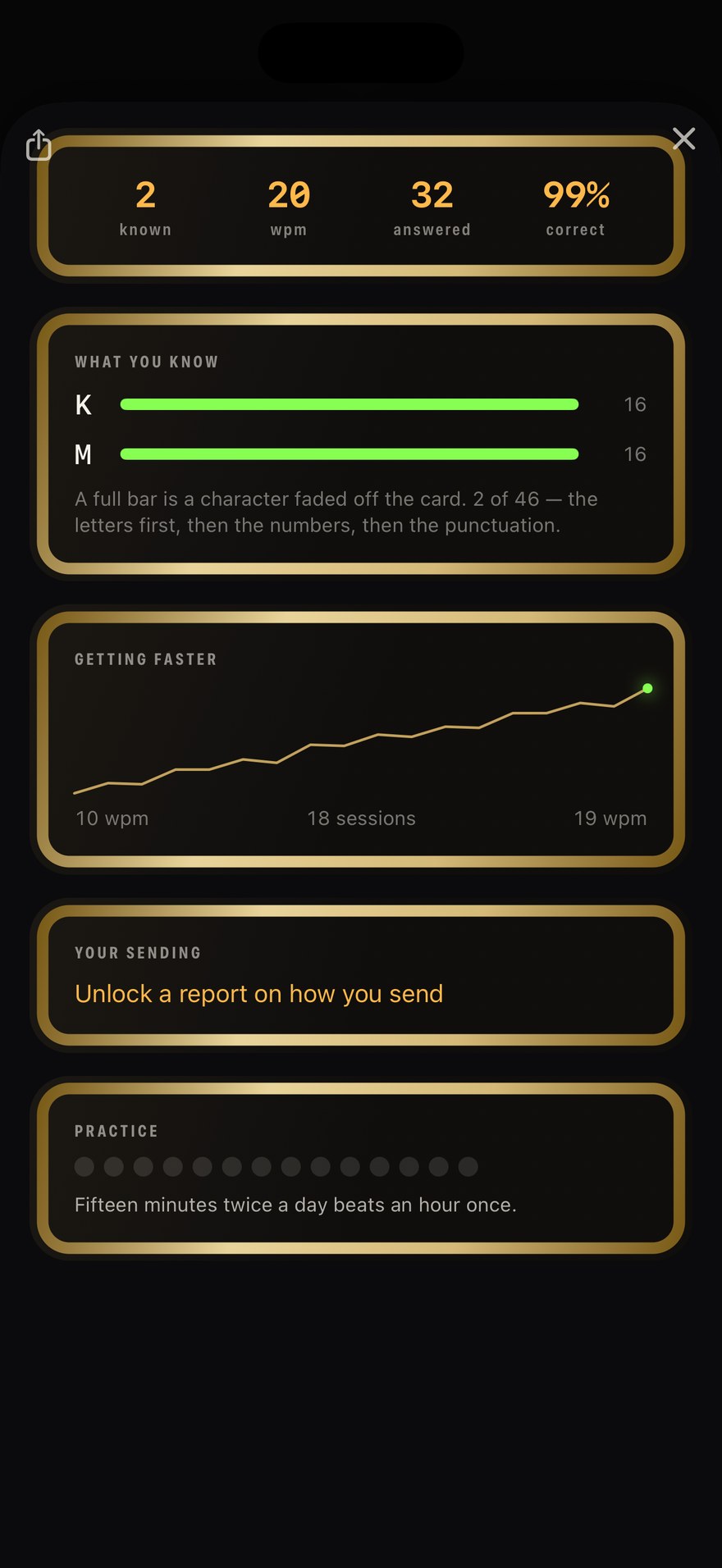 A statistics screen: words a minute over time, and a bar for every character.