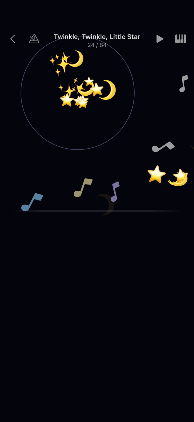 Twinkle, Twinkle mid-song, with stars thrown up by each tap.